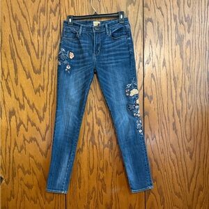 Driftwood Embroidered Floral Skinny Jeans Womens 27 Dark Wash Boho Denim